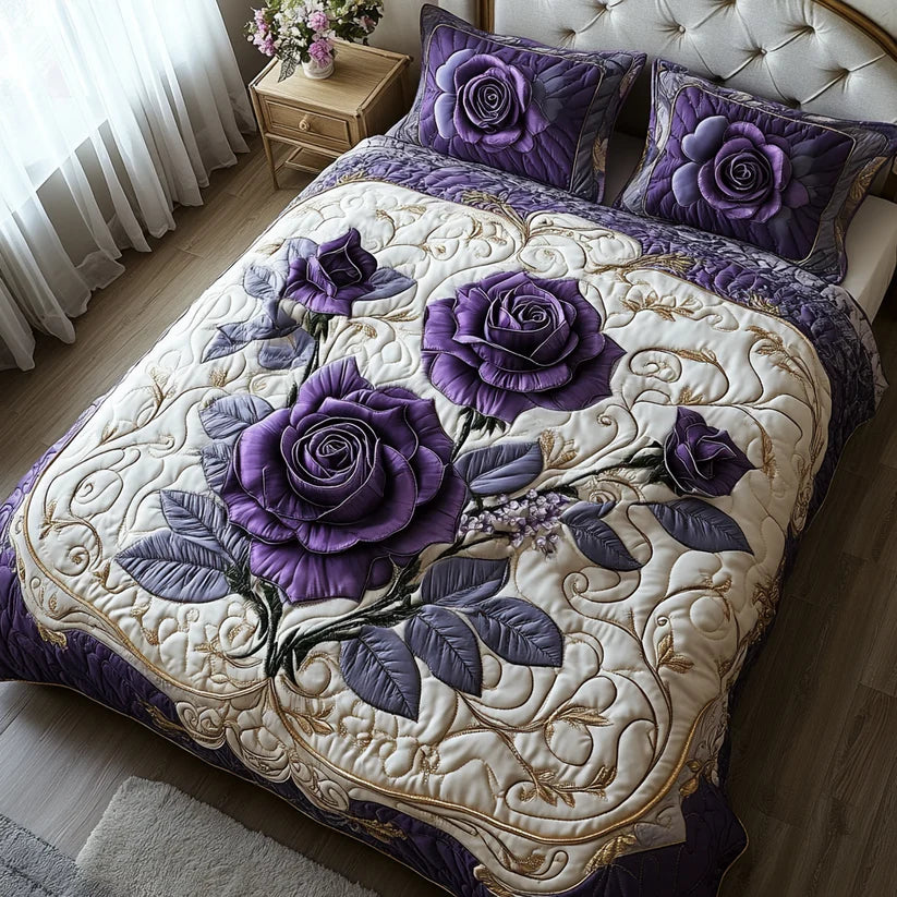 Ensemble de lit matelassé de 3 pièces - Rose Violette